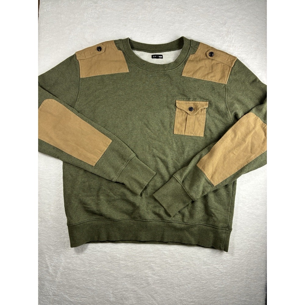 J Peterman Commando Sweater Mens M Olive Military Elbow Patches Army Sweatshirt